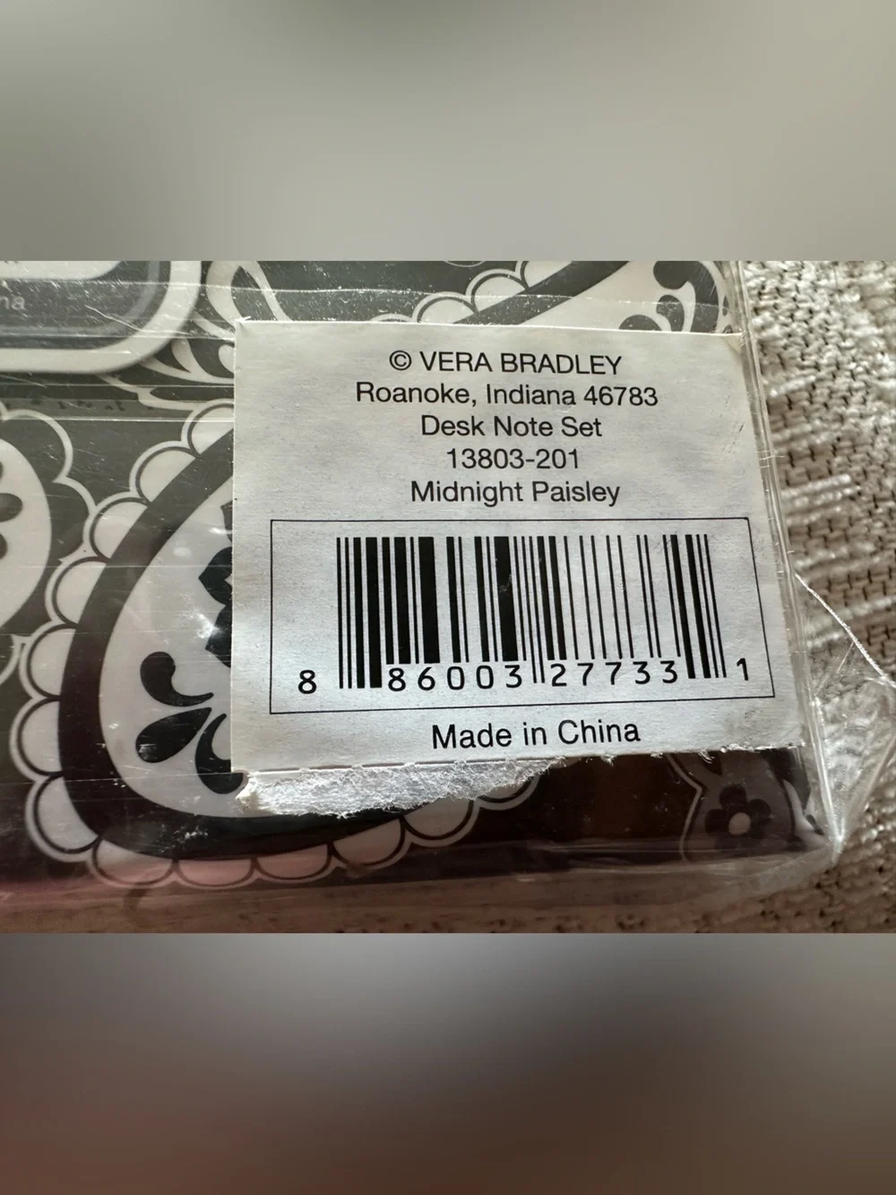 Vera Bradley Midnight Paisley Black & White Note Set w/ Floral Motif-BNWT-sealed